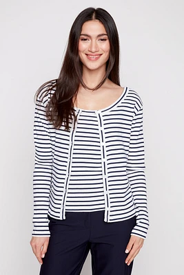 Stripe rib cardigan