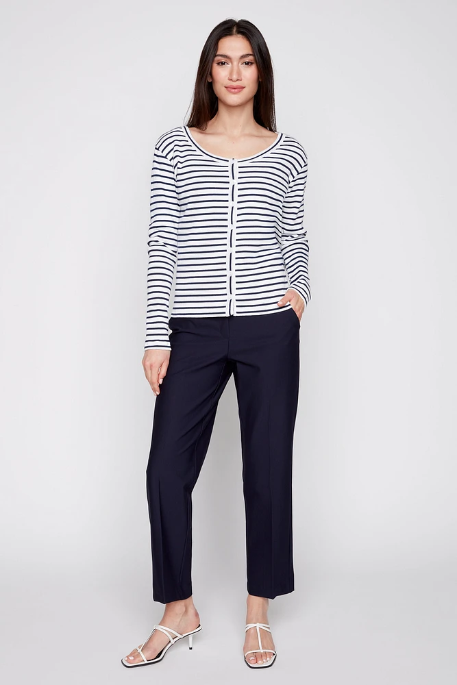 Stripe rib cardigan
