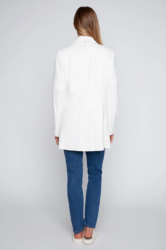 Long pleather zipper trim blazer