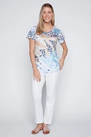 Dot and leaf print burnout t-shirt