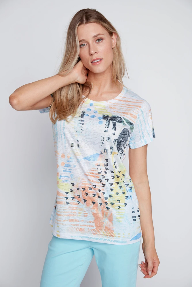 Abstract hearts burnout-t shirt