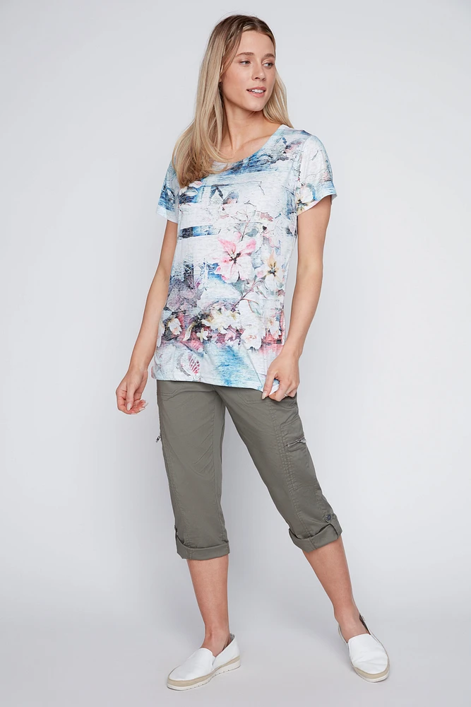 Floral print burnout t-shirt