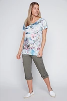 Floral print burnout t-shirt