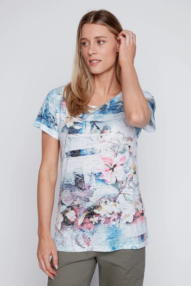 Floral print burnout t-shirt