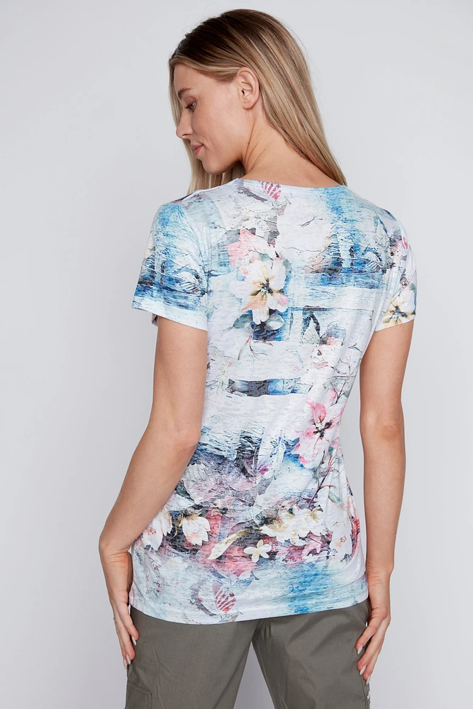 Floral print burnout t-shirt