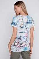 Floral print burnout t-shirt