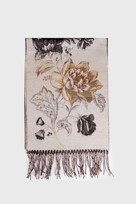 Floral design scarf with fringe