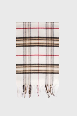 Plaid design scarf with fringe