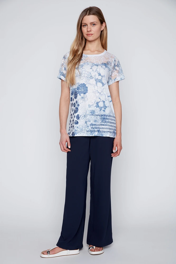 Dot lace print burnout t-shirt
