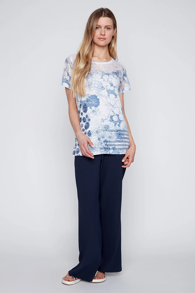 Dot lace print burnout t-shirt