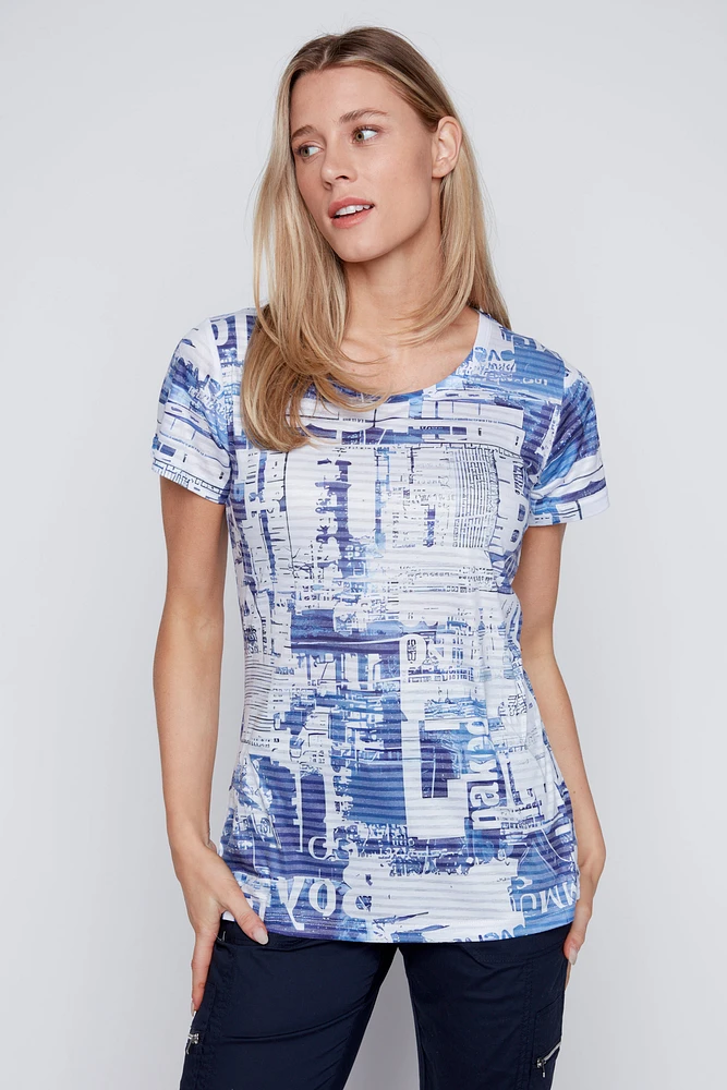 Newspaper print burnout t-shirt