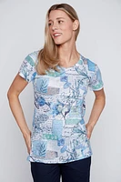 Newspaper floral print burnout t-shirt