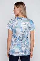 Newspaper floral print burnout t-shirt