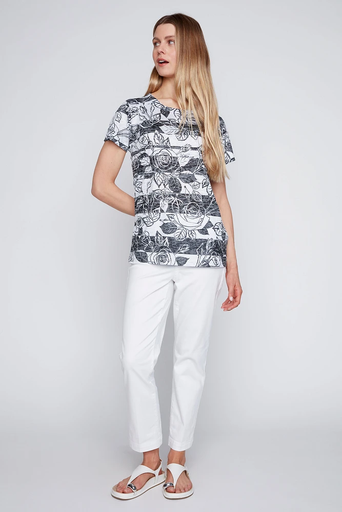 Rose print burnout t-shirt