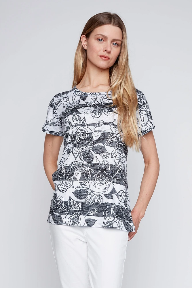 Rose print burnout t-shirt