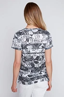 Rose print burnout t-shirt