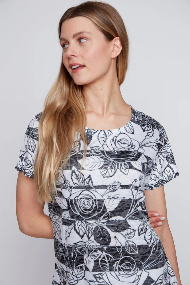 Rose print burnout t-shirt
