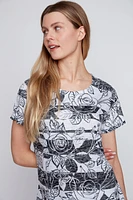 Rose print burnout t-shirt