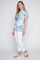 Leaf and floral print burnout t-shirt