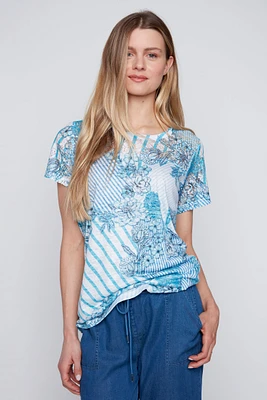 Floral lace print burnout t-shirt