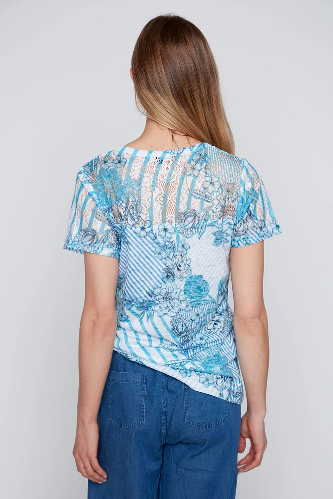 Floral lace print burnout t-shirt