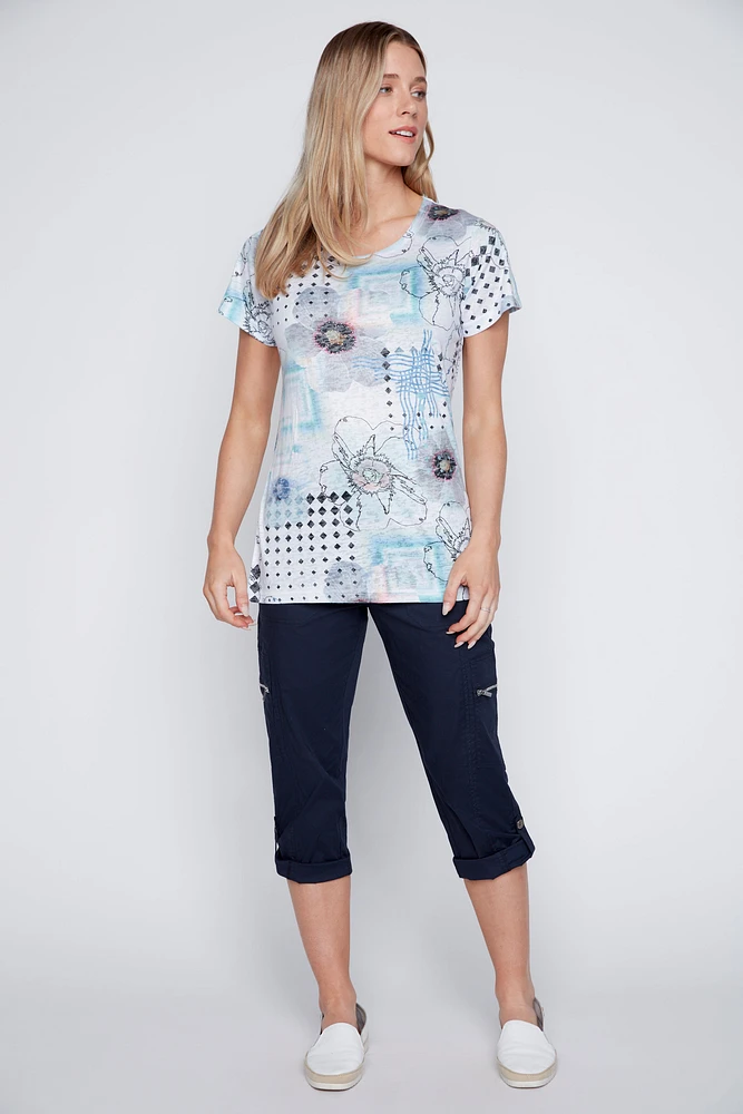 Floral print burnout t-shirt