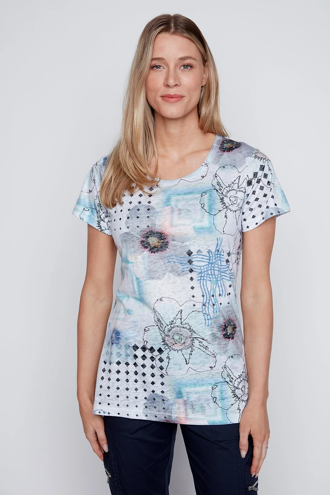 Floral print burnout t-shirt