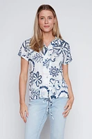 Floral print drawstring hem blouse
