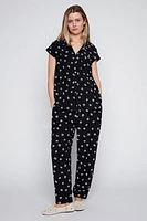 Dot print button front blouse