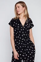 Dot print button front blouse