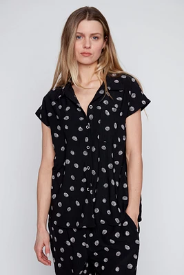 Dot print button front blouse