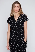 Dot print button front blouse