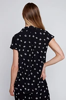 Dot print button front blouse