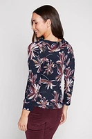 Split neck leaf design knit top