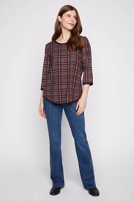 Plaid top with contrast trim