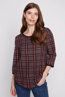 Plaid top with contrast trim