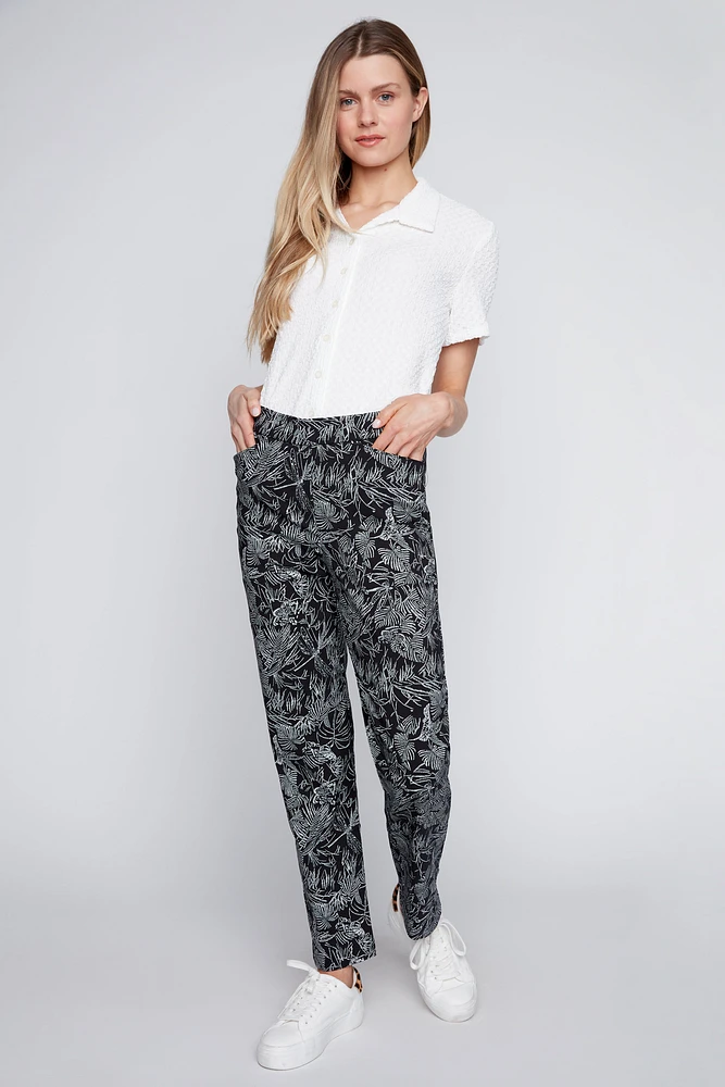 Straight leg tropical print pant