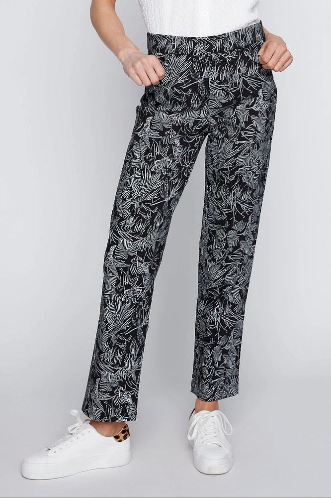 Straight leg tropical print pant