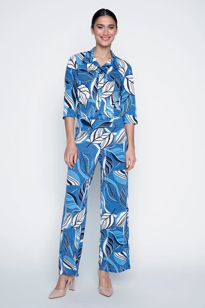 Le pantalon palazzo à imprimé feuilles