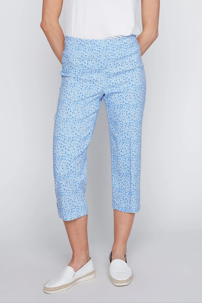 Straight leg printed capri with eyelet hem detail