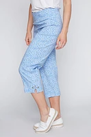 Straight leg printed capri with eyelet hem detail