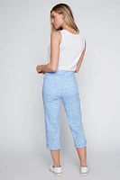 Straight leg printed capri with eyelet hem detail