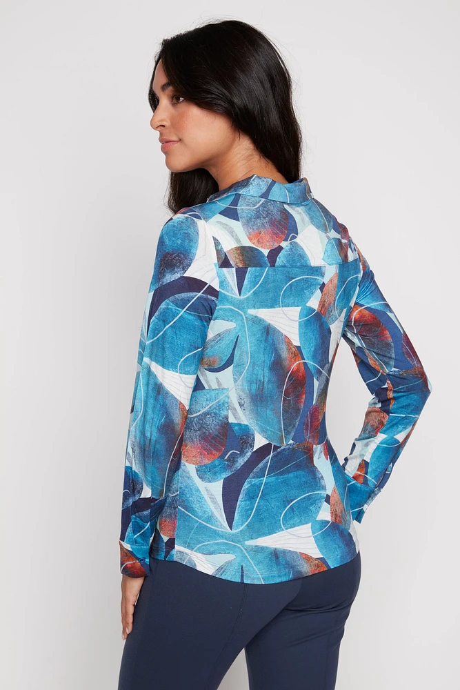 La blouse à imprimé feuilles et fronces