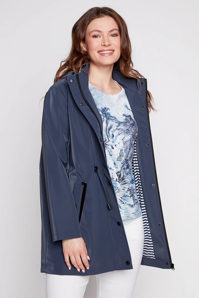 Drawstring waist raincoat