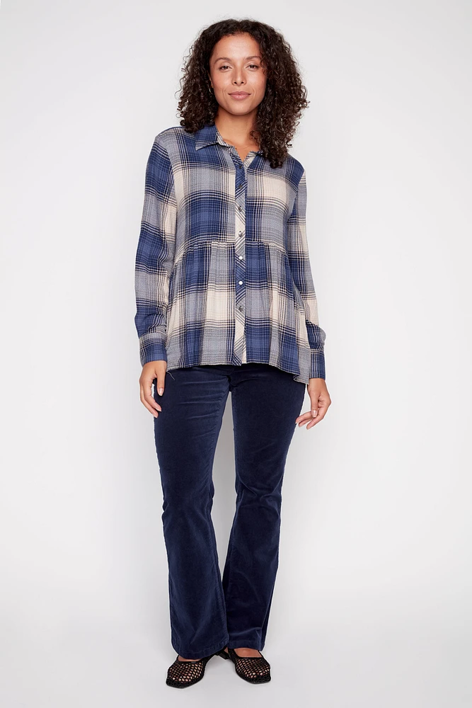 Stretch plaid blouse