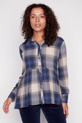 Stretch plaid blouse