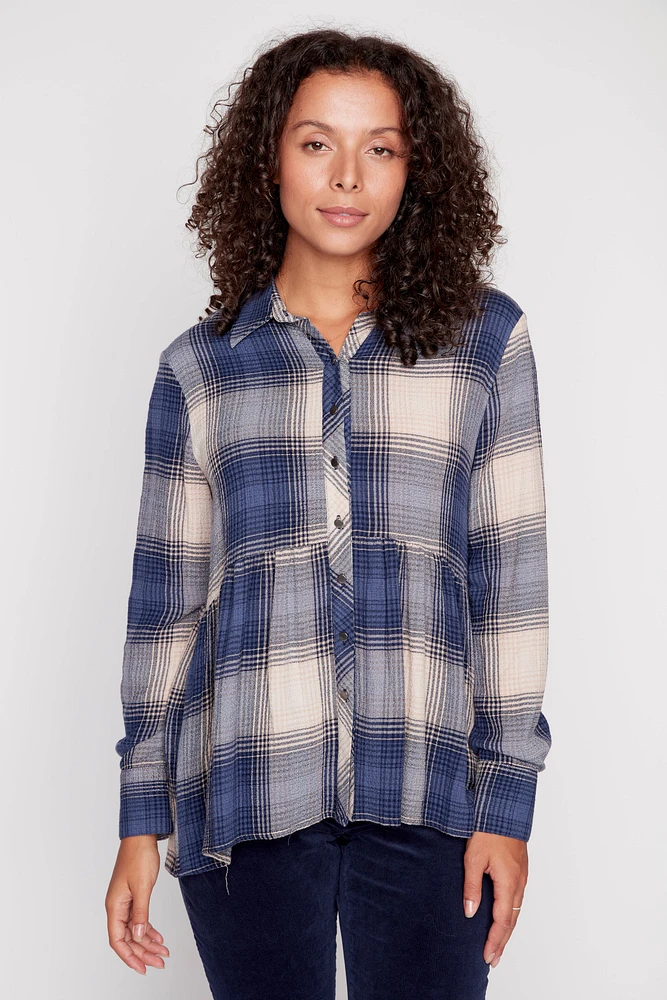 Stretch plaid blouse