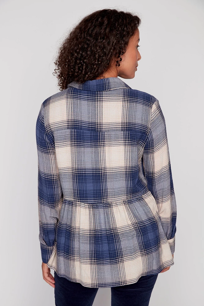 Stretch plaid blouse