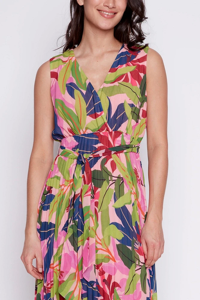 Printed plisse chiffon dress