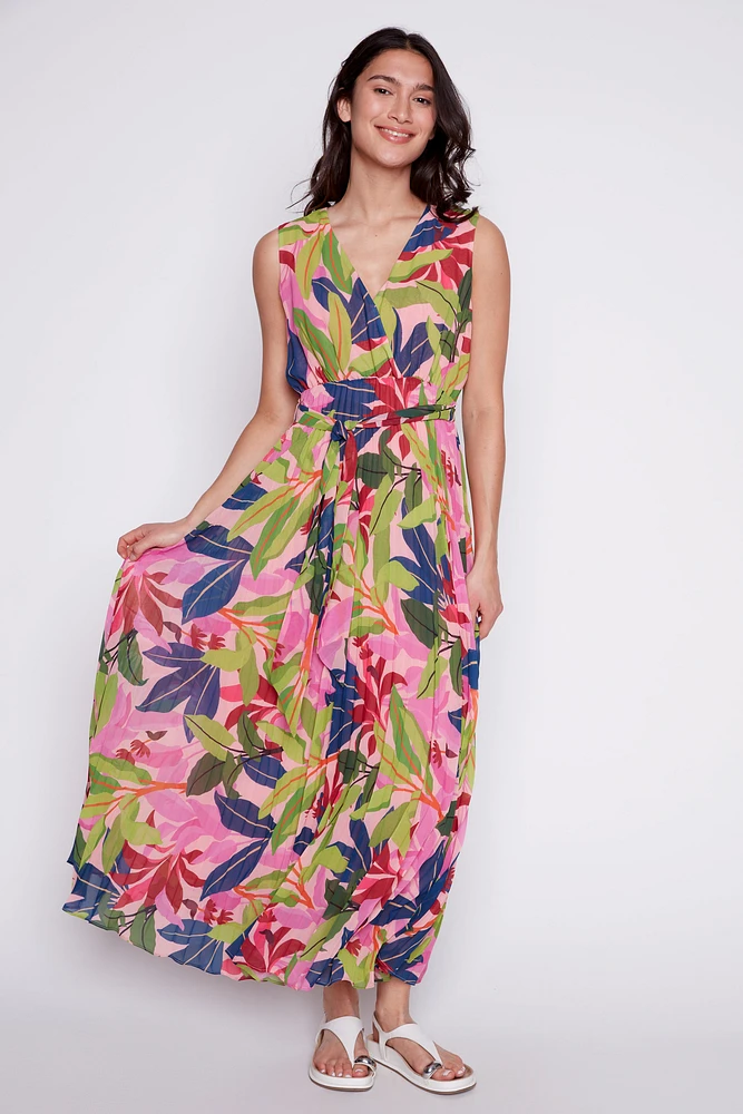 Printed plisse chiffon dress